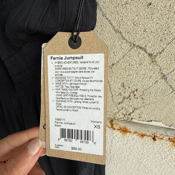 PrAna Fernie Jumpsuit Black Crinkle V-Neck Travel Lounge Romper XS Sustainable - Picture 4 of 5